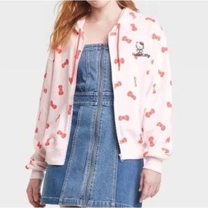 Hello Kitty Sanrio Bows Zip-Up Hoodie Embroidered Graphic Size Small